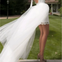 1件新娘可拆卸拖尾多层薄纱开衩黑色弹力腰及地派对长款薄纱裙，115厘米 - 彩色 - 查看 3