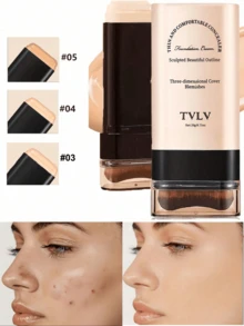 2-Piece Set Of Foundation Stick + Gold-Plated Brush - Waterproof, Sweat-Proof, Matte Effect, Foldable Double-Head Design, Equipped With Paste Brush Head, Suitable For Daily Commuting, Dating, Stage Performance, Photography And Travel - Cream Color Is Also An Excellent Choice For Easter Gifts - 9380+9374+Gilded Brush - View 8