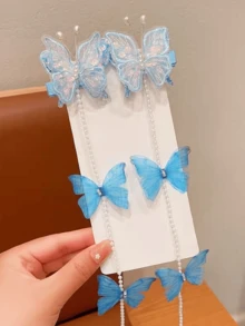 2 chiếc kẹp tóc hình bướm tết bện, phụ kiện tóc kiểu công chúa có tua rua - Nhiều màu - Xem 10