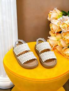 女童波西米亚风蕾丝凉鞋：轻便防滑沙滩派对鞋 - 米色 - 查看 4