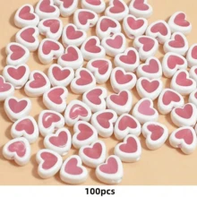 100颗/包 8毫米粉色心形珠子，适用于珠宝制作、DIY情侣手链和项链、手工制作、情人节礼物 - 粉色 - 查看 9