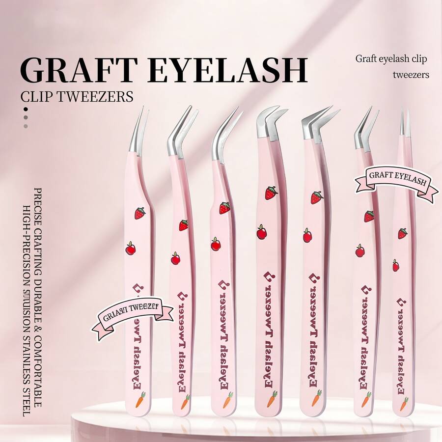 QIAO Bộ nhíp nhổ lông mi hình quả dâu tây dễ thương, nhíp nhổ lông mi bằng thép không gỉ chính xác dùng cho nối mi, làm móng và thủ công, bộ nhíp chuyên nghiệp chống tĩnh điện. - Nhiều màu - Xem 1