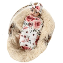 Receiving Blanket Headband Set Flower Print Baby Swaddle Blankets - 彩色 - 查看 1