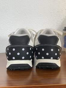 女士休闲运动鞋，坡跟鞋，黑色，轻便耐穿，透气，星形图案，欧美风格，简约圆头，防滑，增高，休闲，步行，旅行，度假，平底鞋，黑色，四季皆宜，运动系带休闲鞋 - 黑色 - 查看 5