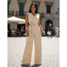 Women's Jumpsuit Roman Pantaloons Tie-Up Elegant Chic Simple Pocket Knot With Belt - 米色 - 查看 6