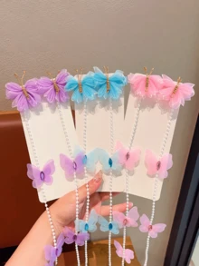2pcs Butterfly Braided Hair Chain Hair Clips, Princess Style Tassel Chain Hair Accessories - Multicolor - View 1