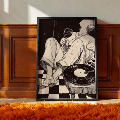 1 Tranh trang trí treo tường, Poster phong cách retro, Tranh nghệ thuật lấy cảm hứng từ rượu vang và âm nhạc, Tranh vẽ trên vải hình đĩa than, Trang trí phòng khách, Thiết kế thẩm mỹ cho phòng ngủ, Quà tặng cho bạn bè, Quà tân gia, Trang trí phòng khách