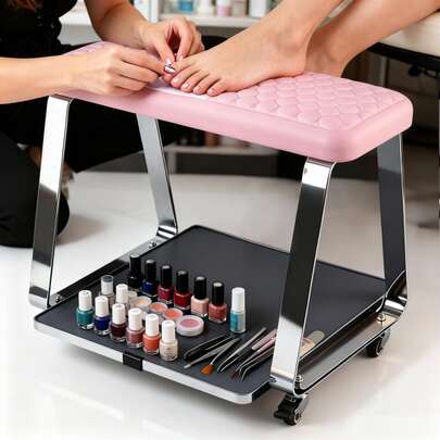 Shellovy Movable Pedicure Foot Rest Trolley Cart - Foot Bath Cart With Memory Foam Cushion, Tray & Wheels, Ideal For Beauty Salon