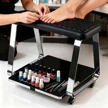 Shellovy Movable Pedicure Foot Rest Trolley Cart - Foot Bath Cart With Memory Foam Cushion, Tray & Wheels, Ideal For Beauty Salon - Black - View 1