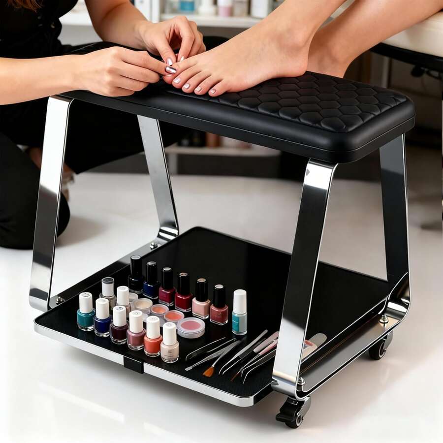 Shellovy Movable Pedicure Foot Rest Trolley Cart - Foot Bath Cart With Memory Foam Cushion, Tray & Wheels, Ideal For Beauty Salon - Black - View 1