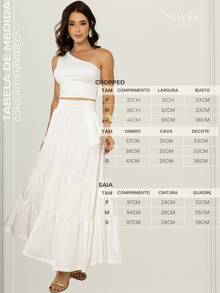 Women's Three-Maria Set: Long Skirt, Cropped Top, Sleeveless, Asymmetrical, Casual, Elegant, White. - 白色 - 查看 8