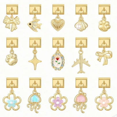 1 pieza Pulsera intercambiable de estilo italiano con colgante, decorada con elementos de lazo, flor, corazón y concha, adecuada como regalo de fiesta para amigos/parejas, excelente para usar en Navidad, Año Nuevo, Halloween, Día de San Valentín, diseño encantador, hecho de acero inoxidable