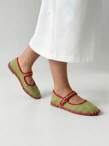 鞋子，玛丽珍鞋，女士威尼斯鞋，舒适，休闲风格。 - 橄欖綠 - 查看 3