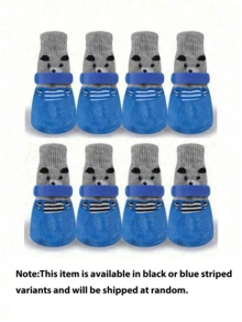 4pcs/Set Waterproof Dog/Cat Shoes & Socks, Pet Winter Warm Boots (Random Pattern), Anti-Slip Shoes For Small Dogs/Cats In Rainy/Snowy Weather, Suitable For Adoption Day, Daily Indoor/Outdoor Walking, Running, Playing - Black - View 4