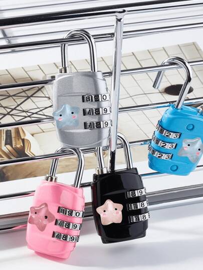 Cute Star Decor 3-Digit Combination Lock - Metal Security Travel Lock, Gym Locker Password Lock, Luggage/Backpack Zipper Anti-Theft Password Lock, Sturdy Metal Construction, Easy To Set, Multi-Color Options, Suitable For Luggage, Backpack And Storage Cabinet