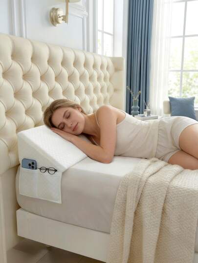 Wedge-Shaped Triangular Pillow Close The Gap 0-7" Between Your Headboard And MattressOr Wall Relieve The Head, Neck And Back Pressure Suitable For Sleeping And Reading SidePocket Can Hold Mobile Phones, Glasses, Remote Controls Multiple Sizes,Fabric Weight: 180‑200 Grams Per Square Meter.