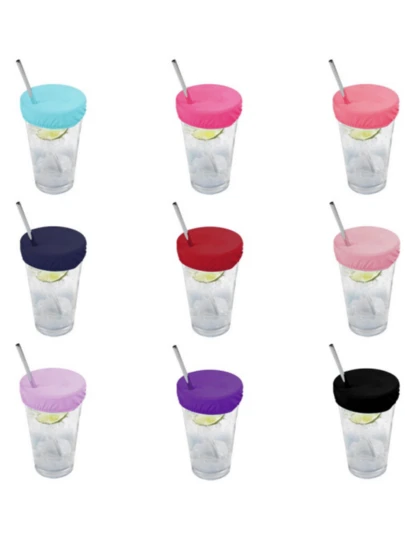 Bộ 6/12 nắp đậy cốc uống nước chống thấm nước, có lỗ cắm ống hút, dùng nhiều lần, giúp bảo vệ đồ uống khỏi bị thủng tại quầy bar.