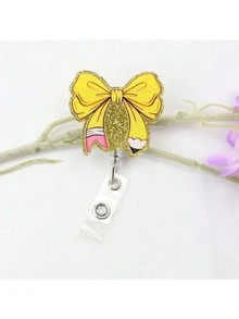 1 chiếc kẹp thẻ đeo hình nơ bút chì màu vàng lấp lánh dành cho mùa tựu trường, chất liệu acrylic, có kẹp, thích hợp làm quà tặng cho giáo viên, học sinh, quà tặng ngày Nhà giáo. - Nơ bút chì nhiều ngăn - Xem 15