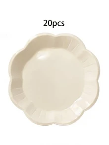 10件/20件/30件 7英吋/9英吋 米色派對餐具套組，包含大號蕾絲紙盤、白色直條紋波浪邊派對盤，適用於男女派對桌面裝飾 - 米白色 - 查看 8