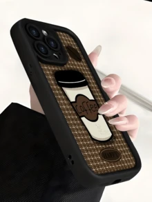 1pc Black Plaid Coffee Minimalist Personalized TPU Shockproof Full Coverage Phone Case Compatible With Apple 17, 16, 15, 14, 13, 12, 11 Pro Max, Air, And Series,International Version, Not The Domestic Version - Multicolor - View 2