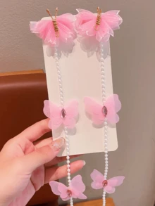 2pcs Butterfly Braided Hair Chain Hair Clips, Princess Style Tassel Chain Hair Accessories - Multicolor - View 5