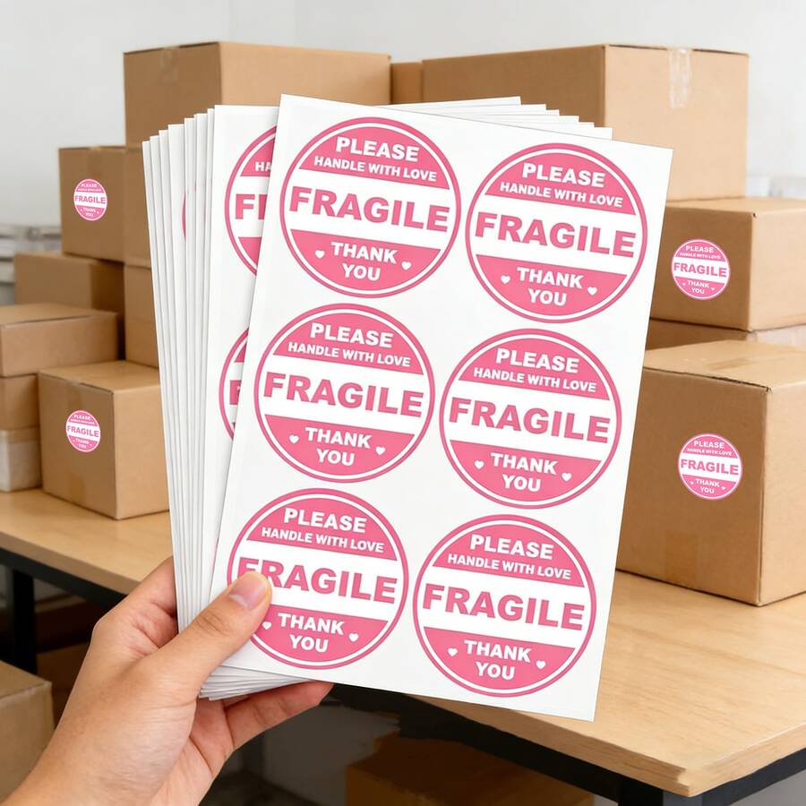 10pcs Pink Fragile Warning Stickers, 16.5x11cm PVC Non-Adhesive Flat Fragile Transport Labels, Handle With Care - 10 Pink Fragile Warning Stickers - View 1