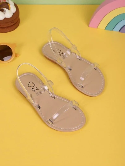 1 Pair Fashion Children's Sandals, Transparent Girls' Flat Sandals, Soft Non-Slip Wear-Resistant, Suitable For Banquets, Gatherings, Parties, Weddings, Vacations