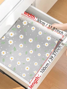 1 rollo de tapete con diseño de margaritas para estantes de gabinete de cocina, alfombrilla para cajones sin adhesivo, almohadilla antideslizante para refrigerador, tapete de EVA impermeable para refrigerador, tapete para gabinete, tapete para comedor de fácil limpieza - flores - Ver 12