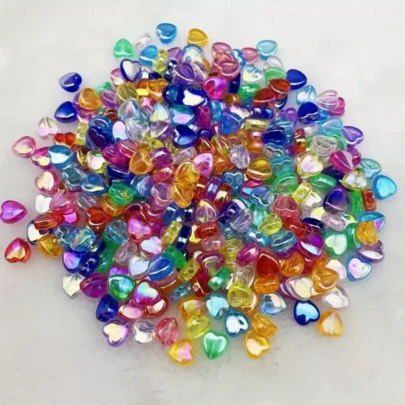 100 hạt/túi màu trơn/300 hạt/túi màu hỗn hợp ngẫu nhiên, hạt hình trái tim bằng acrylic AB 9mm, hạt hình trái tim trong suốt nhiều màu sắc, vật liệu làm trang sức thủ công DIY.