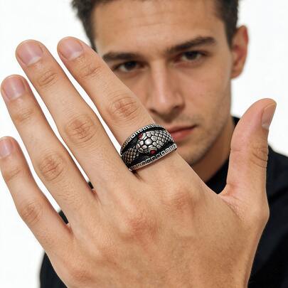 1pc Retro Punk Style Stainless Steel Ring, Durable Electroplated Finish, Waterproof & Hypoallergenic, Suitable For Casual Wear & Fashion Accessories, Unique Design For Men