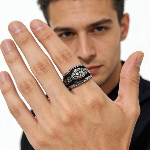 1pc Retro Punk Style Stainless Steel Ring, Durable Electroplated Finish, Waterproof & Hypoallergenic, Suitable For Casual Wear & Fashion Accessories, Unique Design For Men