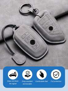 3 Series, 5 Series, X1, X3, X4, X5, X6, 118i, 525Li, 530 Key Holder - Genuine Leather Key Fob Cover, 3D Molded Full Wrap Design With Metal Ring And Strap, Won't Block Signal, Soft Suede Material, Premium Design - Key Shell - View 10