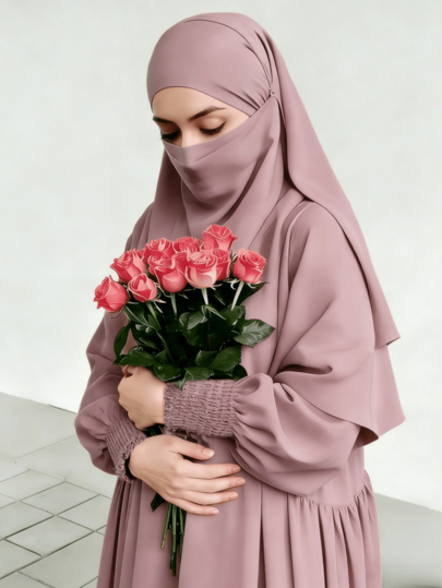 2pcs/Set Double-Layer Headscarf Khimar + Loose Abaya, Comfortable And Convenient For Prayer, Suitable For Muslim Women's Daily Wear, Applicable For All Seasons