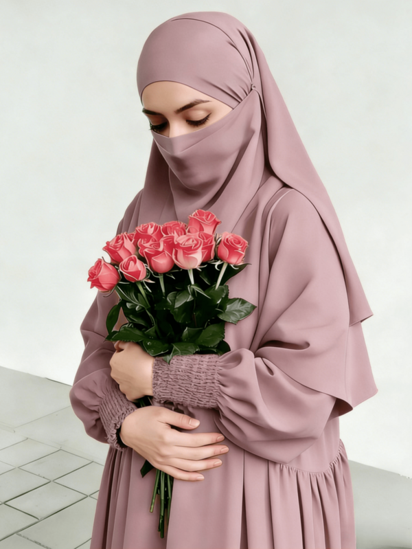 2pcs/Set Double-Layer Headscarf Khimar + Loose Abaya, Comfortable And Convenient For Prayer, Suitable For Muslim Women's Daily Wear, Applicable For All Seasons