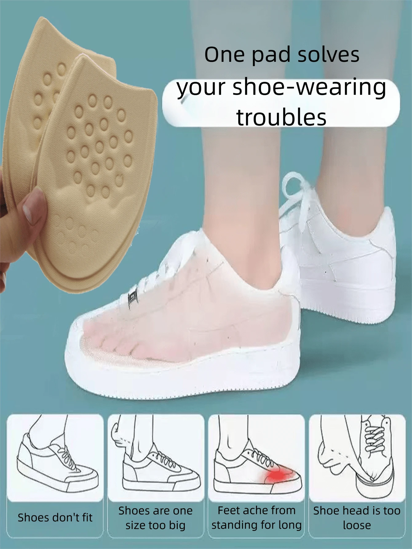 2 Pairs - Unisex Reusable Cushion Forefoot Pads - Anti-Friction Half-Size Insoles - Shoe Size Reducer - Non-Slip Shoe Inserts - Suitable For Sneakers, Casual Shoes, Outdoor, Commute, Sports, Office, Gym, Holiday, Wedding, All Seasons