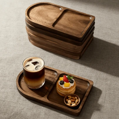 1/2/3 piezas Bandeja de madera de alta gama - Plato, bandeja de servir, fuente de madera, bandeja de aperitivos, bandeja de postres, bandeja y fuente de madera ovalada, hecha de material de madera natural, ideal para alimentos, pasteles, queso, postres, café, frutas y decoración central para restaurantes, cocinas, salas de estar/dormitorios, gran regalo para mamás, platos de servir, picnics, patios