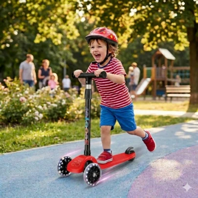Scooter Infantil de 3 Ruedas con Luces LED y Altura Ajustable | Patín Estable  para Niños