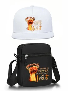 1pc/2pcs Jesus Power Print Unisex Baseball Cap And Crossbody Bag Set, Street Fashion Outdoor Sports Flat Brim Cap And Shoulder Bag, Adjustable, Gift For Yourself Or Friends - Multicolor - View 9