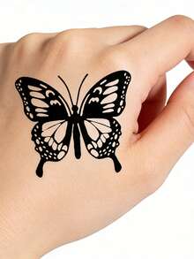 1pc Black Butterfly Pattern Y2K Style Waterproof Fake Temporary Tattoo Sticker For Wrist & Body,Sketch Style - Black - View 3