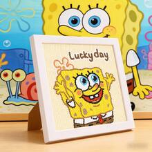 SpongeBob SquarePants 1 peça quadrada de pintura de diamante 5D DIY interessante - Presente de aniversário de desenho animado com moldura, adesivos de estrelas para festa, presente de feriado! - Multicolorido - Ver 7