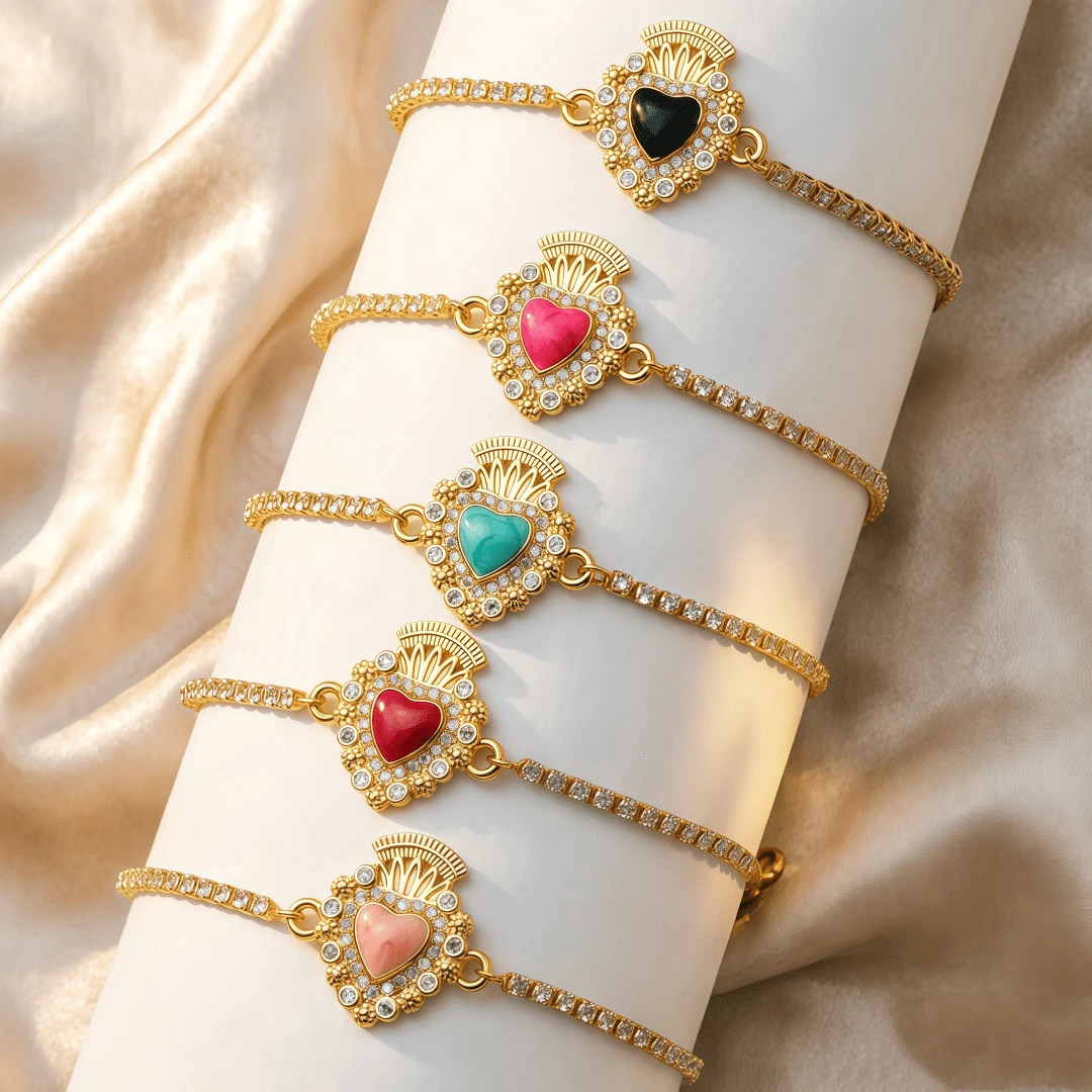 1pc Handmade Heart-Shaped Beaded Adjustable Bracelet - Charm Bracelet - View 1