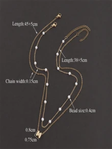 2Pcs/Set Simple Stainless Steel Initial Necklace Herringbone Choker Lip Chain Layered Chain Necklaces For Women - Yellow Gold - View 2