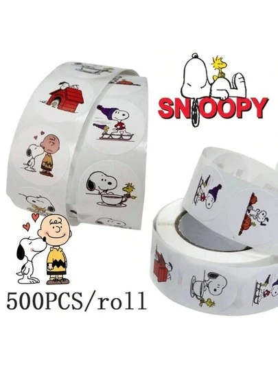 SNOOPY 500 miếng dán hoạt hình - Hình dán tự làm cho ốp điện thoại/máy tính xách tay/ván trượt/sổ lưu niệm, bao bì túi quà và phần thưởng cho trường mẫu giáo