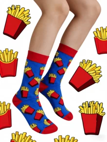 1双趣味薯条图案船袜，美式卡通袜子，男女通用街头风袜子 - 彩色 - 查看 5