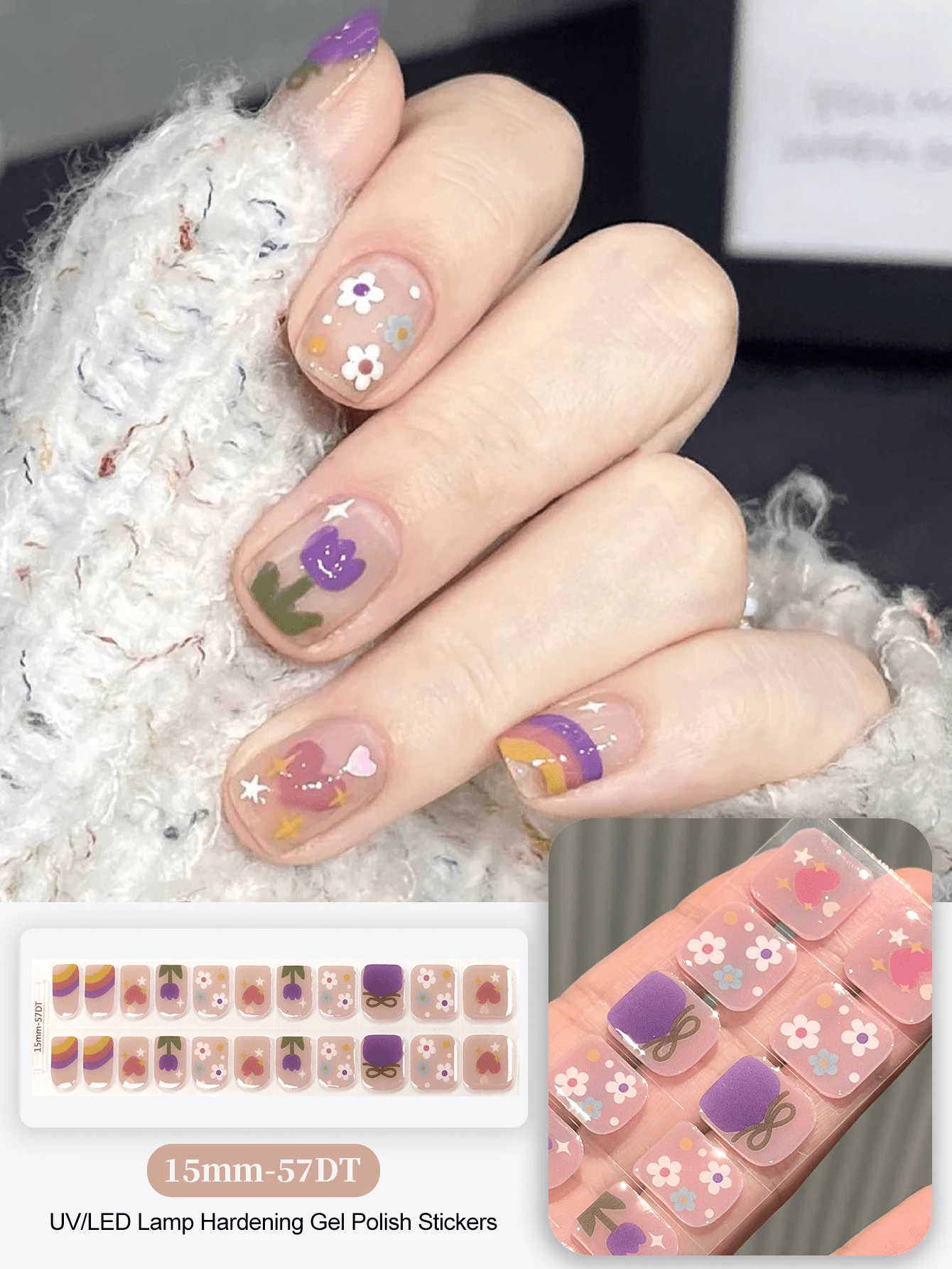 Miếng dán móng tay gel bán khô, 20 miếng, chất lượng salon, bền lâu, dễ dán và gỡ bỏ, có đèn UV.