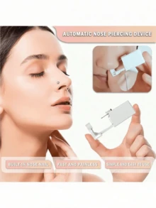 Bộ dụng cụ xỏ khuyên mũi màu bạc, 1 khẩu súng xỏ khuyên mũi dùng một lần, bộ dụng cụ xỏ khuyên mũi màu trắng, thích hợp cho xỏ khuyên tai, môi, mũi và rốn. - Một kích cỡ phù hợp cho tất cả - Xem 3