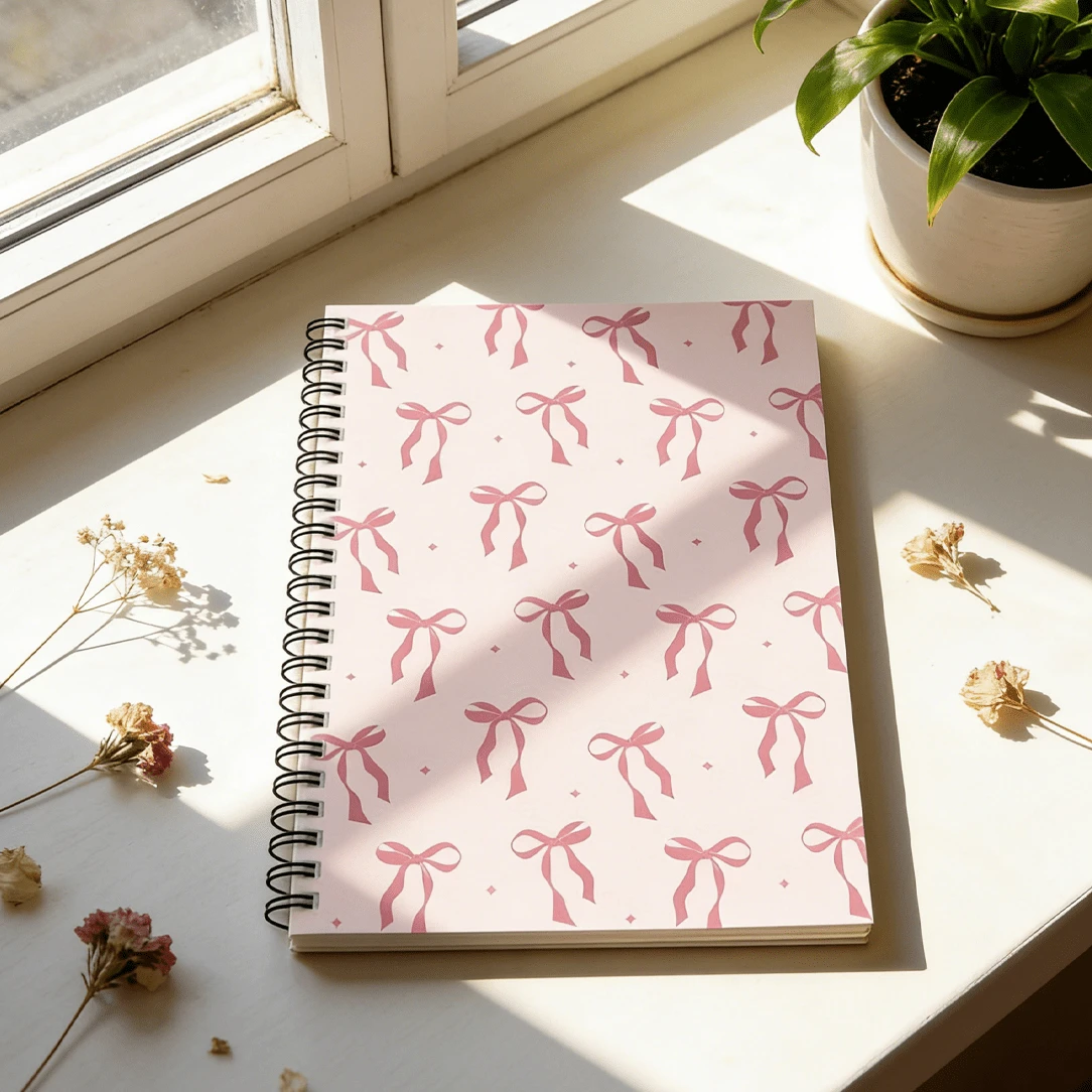 DANPERJI 5.5x8.3 Inch Fashion Pink Bow Spiral Notebook - Perfect Gift For Women And Girls, Stylish Notepad | Cute Aesthetics | Durable Spiral Bound Diary With Week, Weather, Memo Number And Date Marks, School Supplies, Back To School Essential - Multicolor - View 1