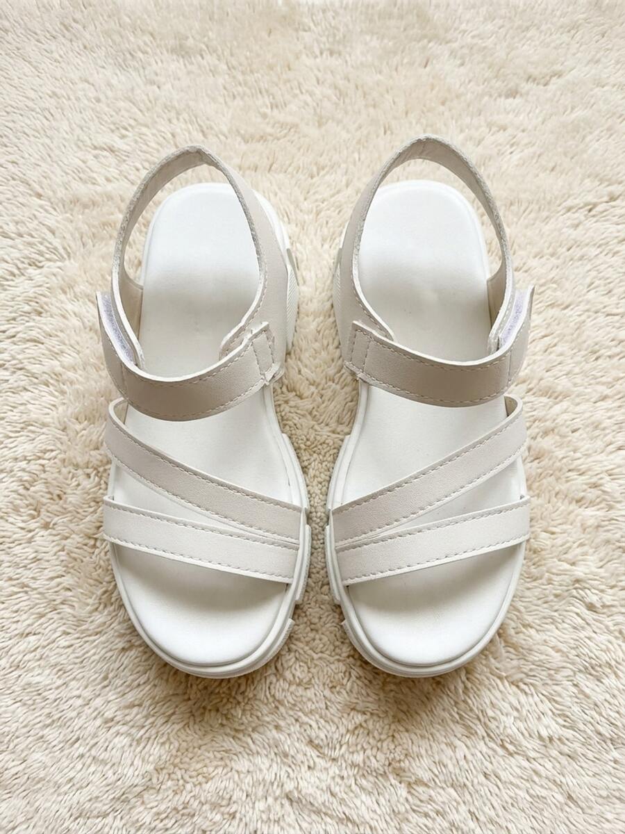 Sandal đế bằng 3 quai điều chỉnh được cho bé gái 3-12 tuổi, màu be. - Màu be - Xem 1