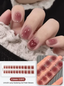 半固化凝胶美甲贴，20片装，持久耐用，沙龙级品质，易于粘贴和卸除，需配合UV灯使用 - 紫紅色 - 查看 2