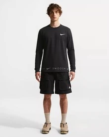 Nike Sportswear Swoosh 休閒運動印花圓領長袖T卹 男款 黑色 - 黑色 - 查看 8